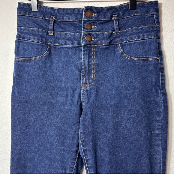 REFUGE WOMEN DARK BLUE BUTTON UP HIGH WAISTED JEANS SIZE 10 - Picture 4 of 5